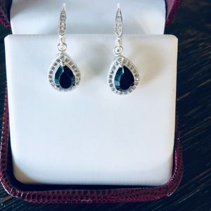 Created blue sapphire sterling silver pierced earrings